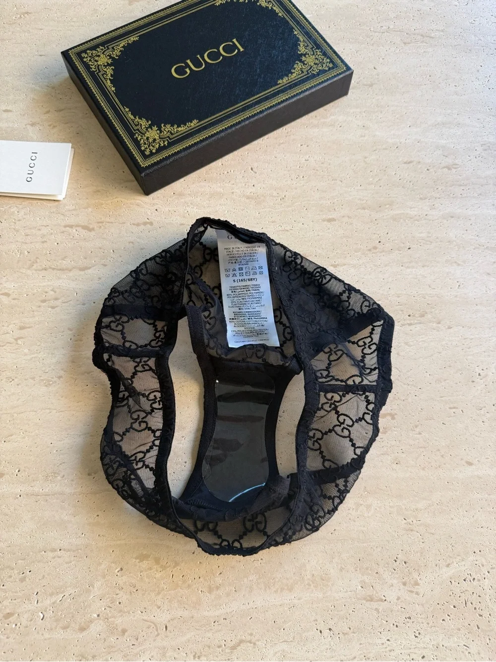 NWT Gucci  Embroidered GG Logo Black Tulle Lingerie Set Sz/ S